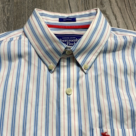 Abercrombie & Fitch Mens Muscle Button Down Shirt, Red, Blue, White, size XL - Picture 4 of 10